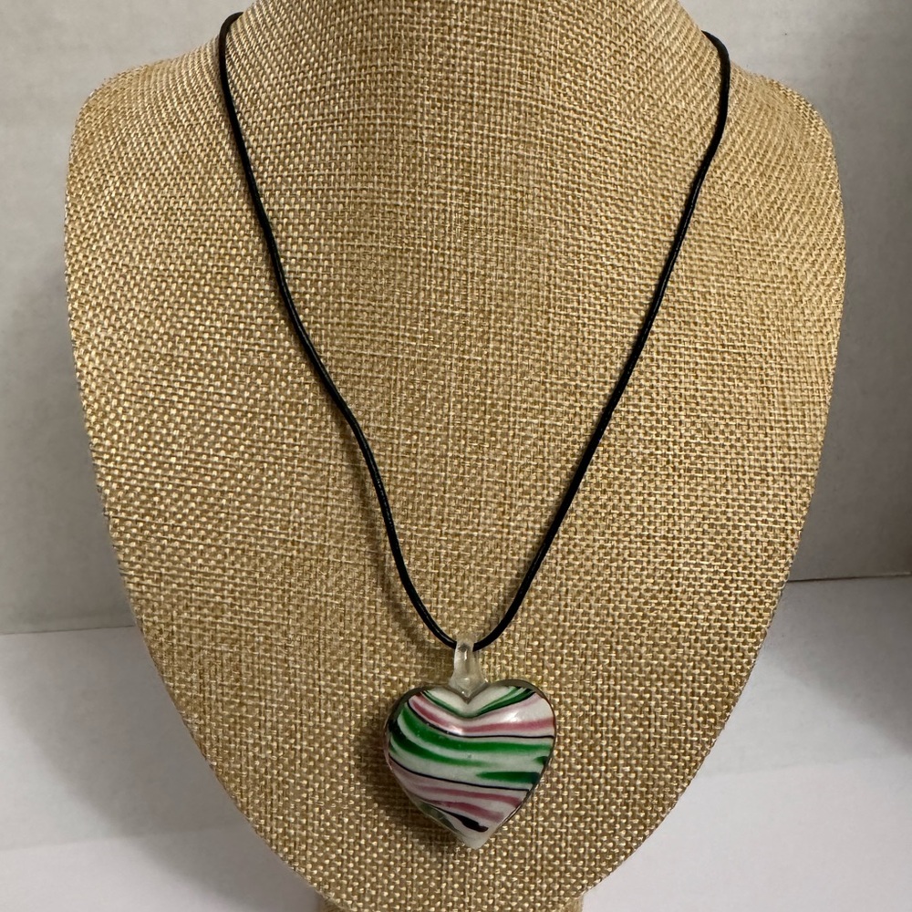 Heart Shaped Lampwork Glass Pendant Necklace
